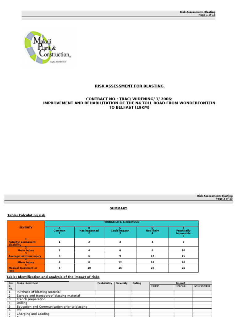 Risk Assessment - Blasting | PDF
