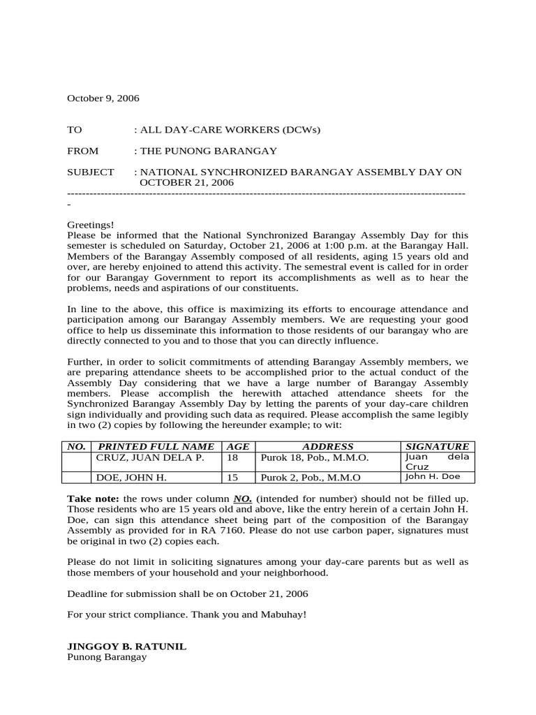 Letter For DCWs - Preparation of Attendance Sheets | PDF