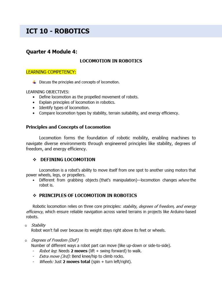 Q4M4 Robotics Locomotion in Robotics | PDF