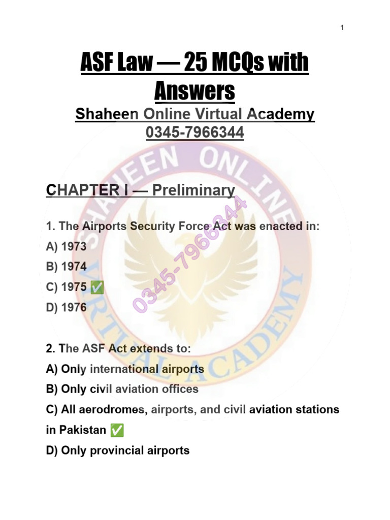 ASF Law - 25 MCQs With Answers | PDF
