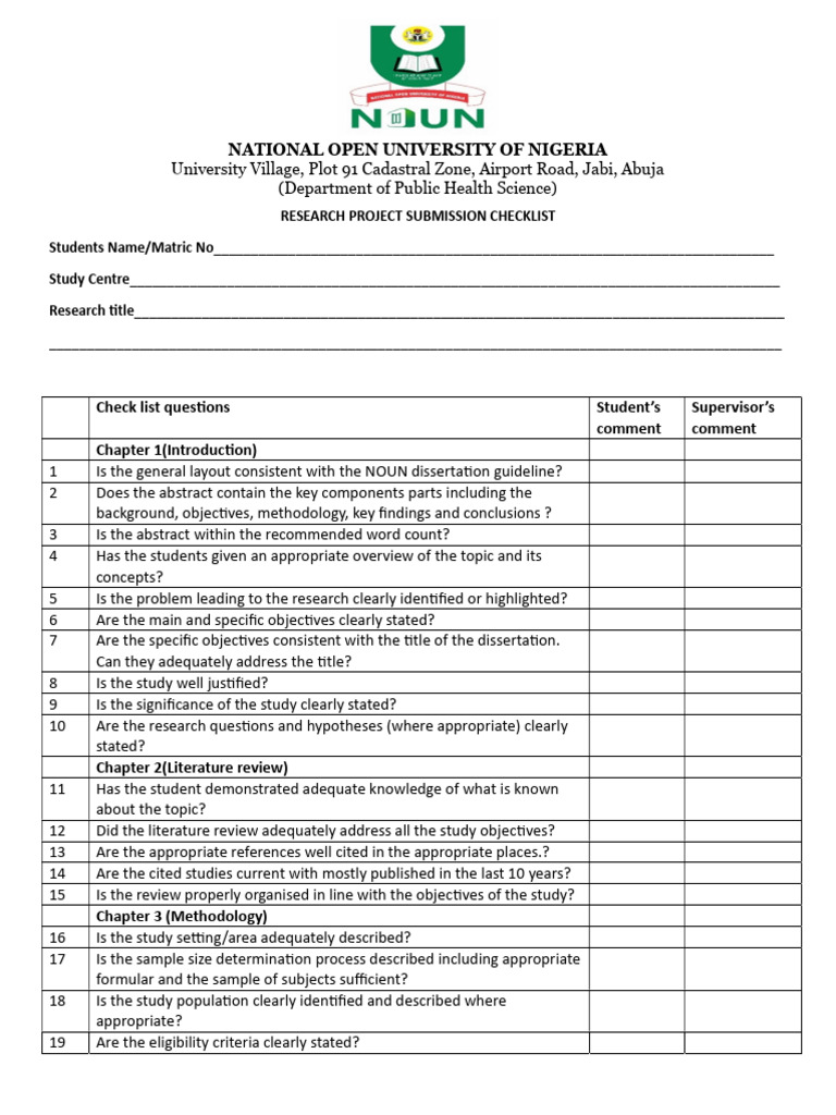 Dissertation Submission Checklist | PDF