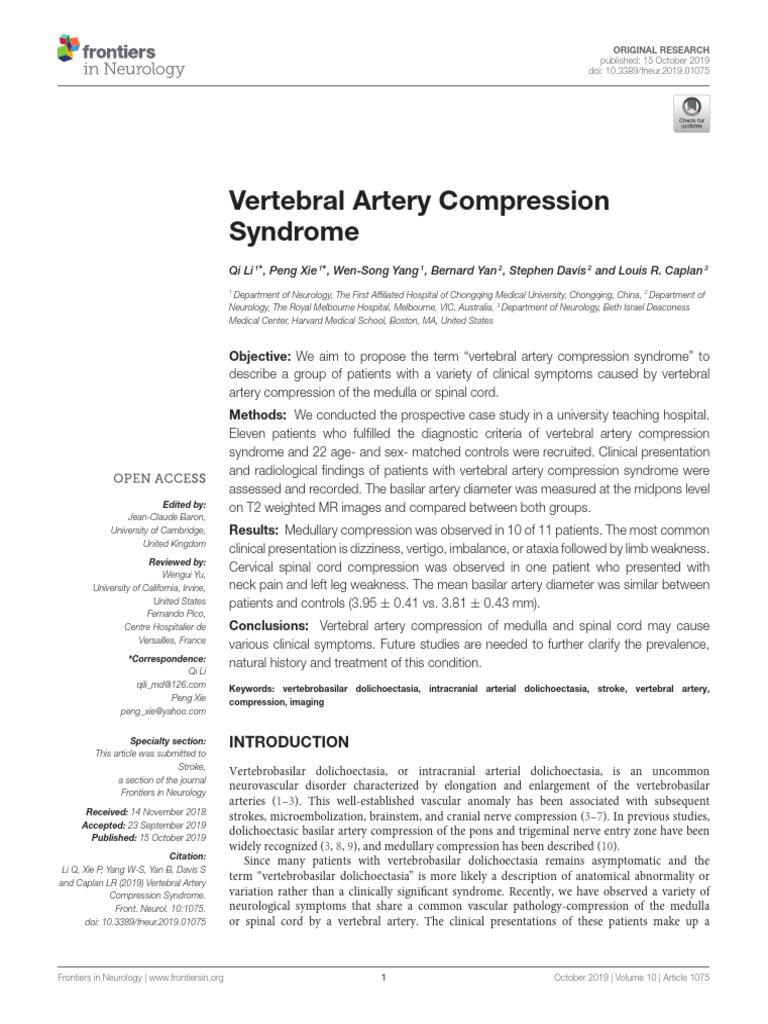Vertebral Artery Compression Syndrome | PDF