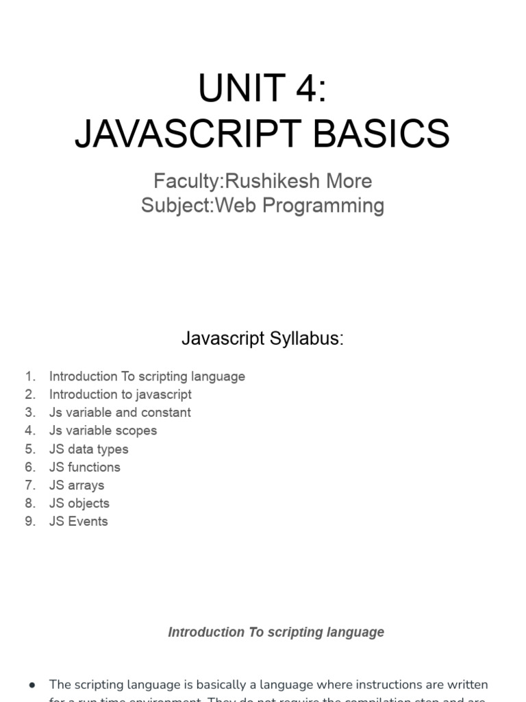 Unit 4 - Javascript Basics | PDF