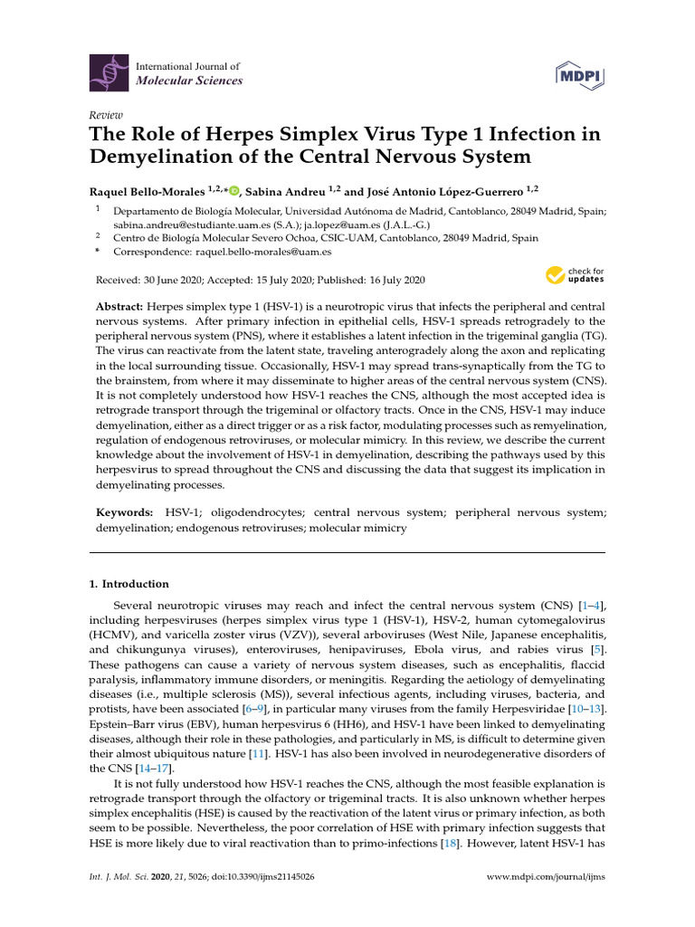 The Role of Herpes Simplex Virus Type 1 Infection | PDF | Multiple ...