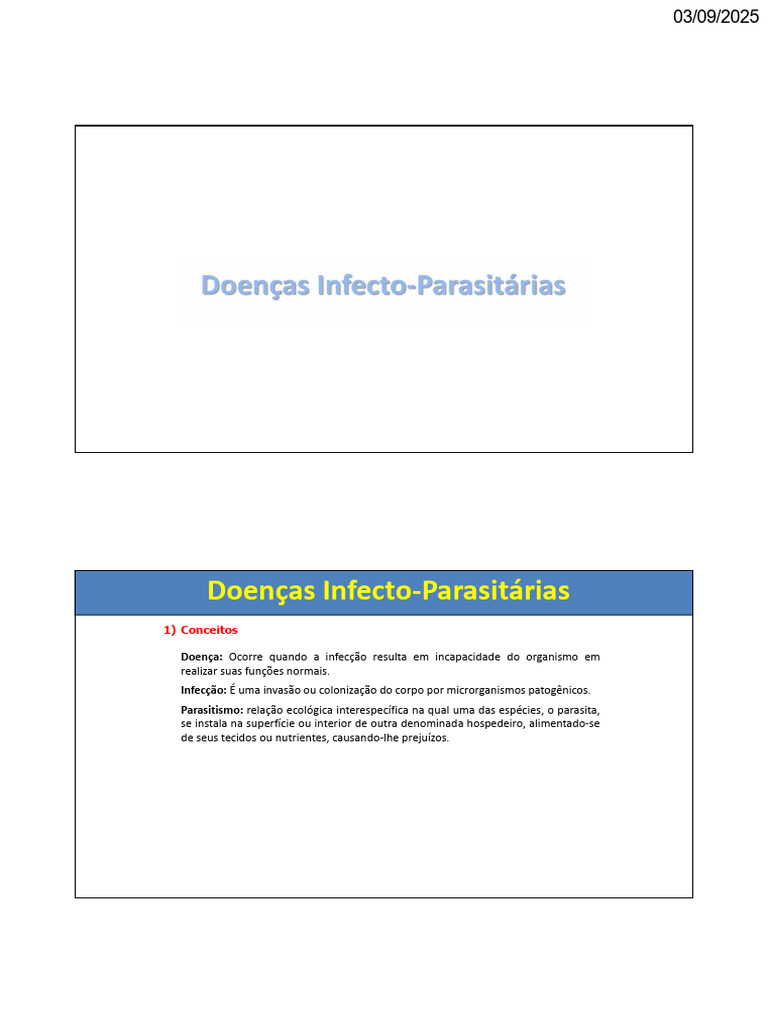 Doenças Infecto-Parasitárias: Doença: Infecção: Parasitismo | PDF