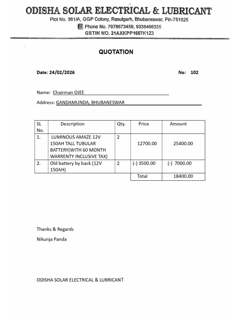 Quotation Format Odisha Solar | PDF