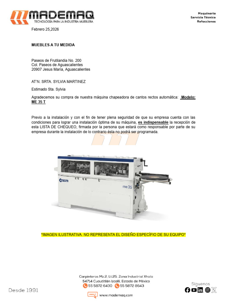 Check List Chapeadora Me 35t Muebles A Tu Medida | PDF