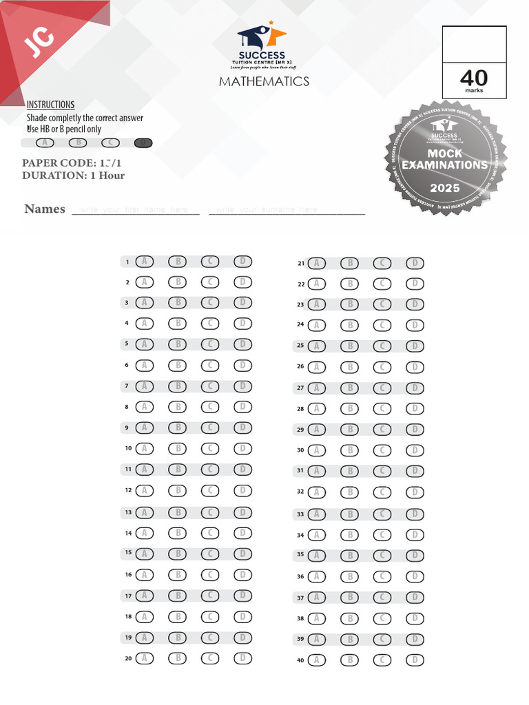 JC Matths Pp1 2025 Mock | PDF