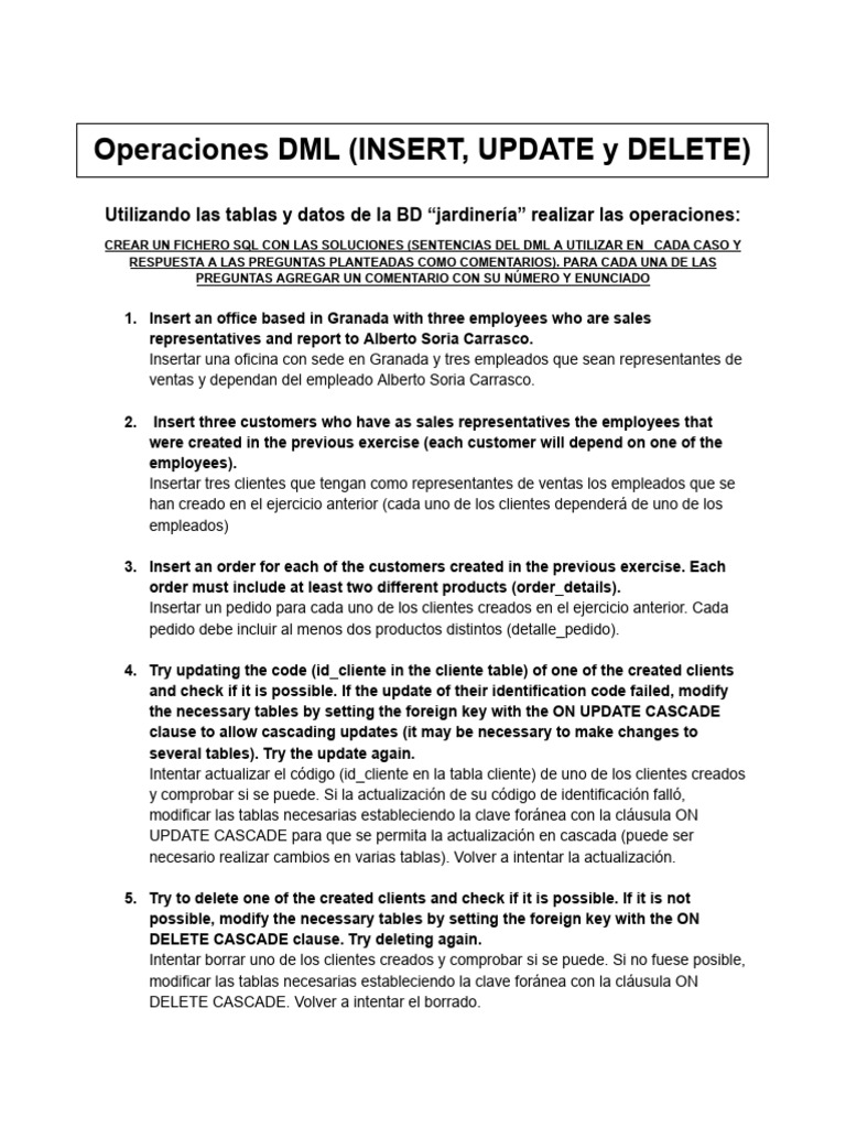 Operaciones DML (Insert, Update y Delete | PDF