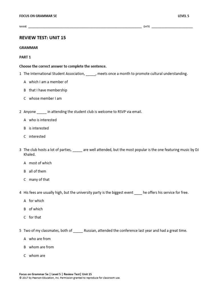 FOG5 Unit 15 Review Test | PDF