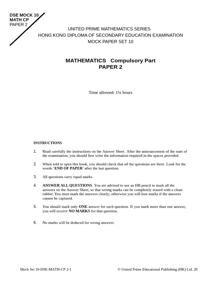 Mock 10 Compulsory Part Paper 2 Question | PDF