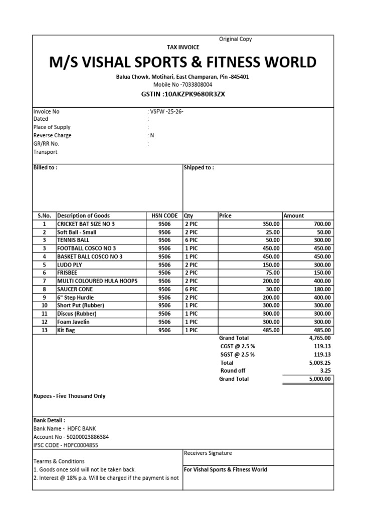 M/S Vishal Sports & Fitness World: GSTIN:10AKZPK9680R3ZX | PDF