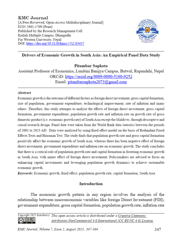 Drivers of Economic Growth in South Asia: An Empirical Panel Data Study ...