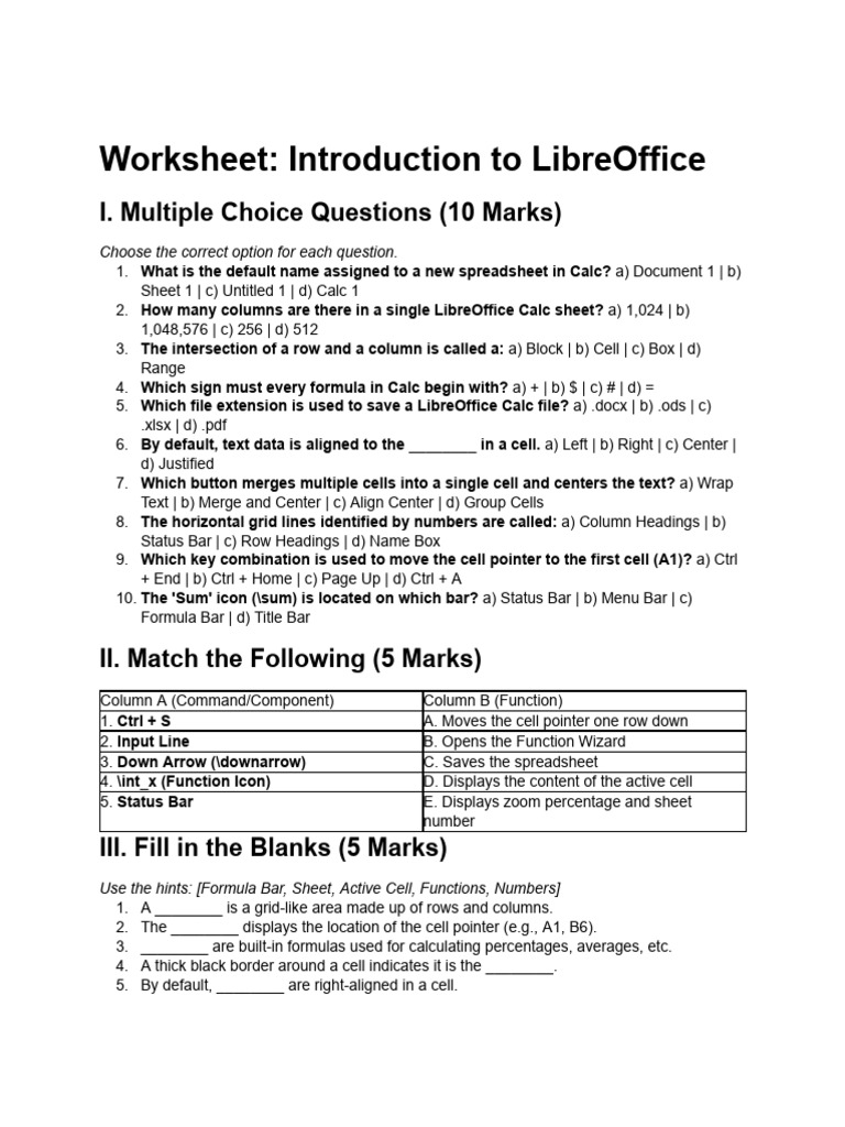 Introduction To Libre Office Calc Worksheet No-4 | PDF