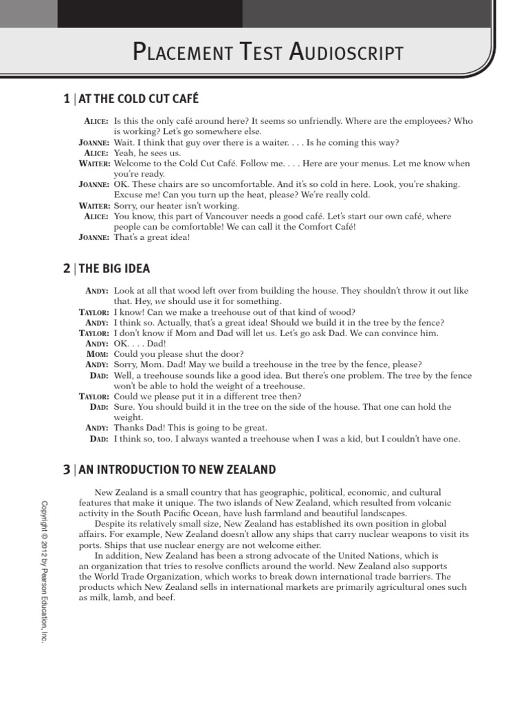 FOG Placement Test Audioscript | PDF