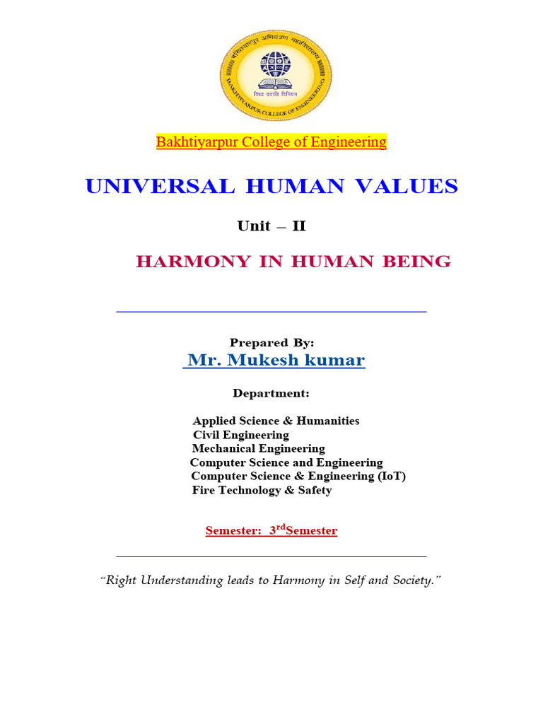 Unit 2 - Harmony in Human Being UHV | PDF