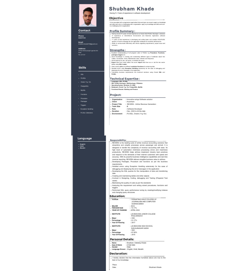 Shubham Khade Resume | PDF