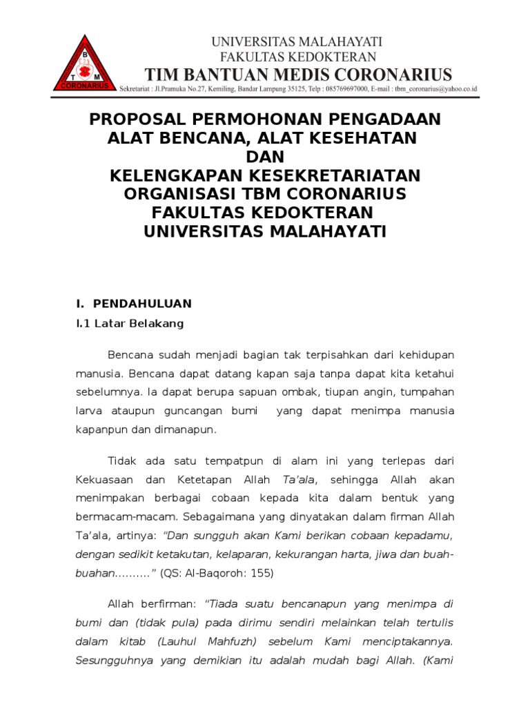 Proposal Pengadaan Alat Bencana Dan Kesehatan