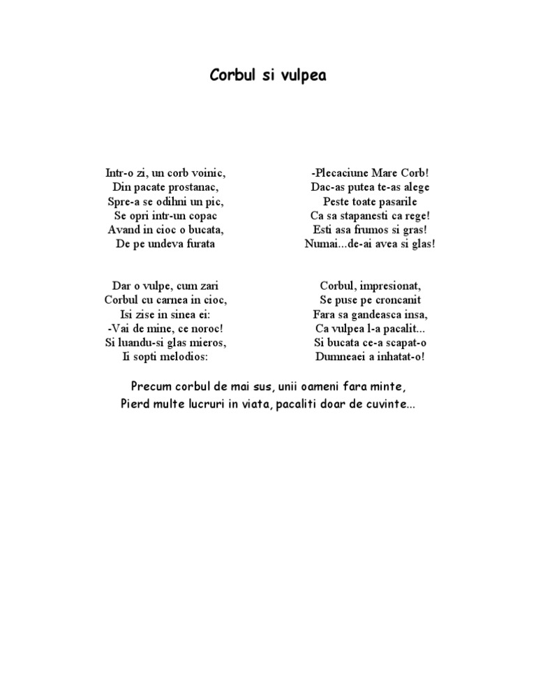 Corbul Si Vulpea | PDF