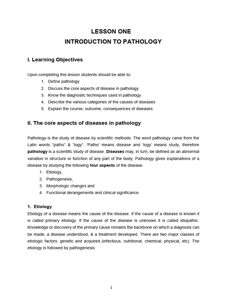Lesson 1 - Introduction To Pathology | PDF
