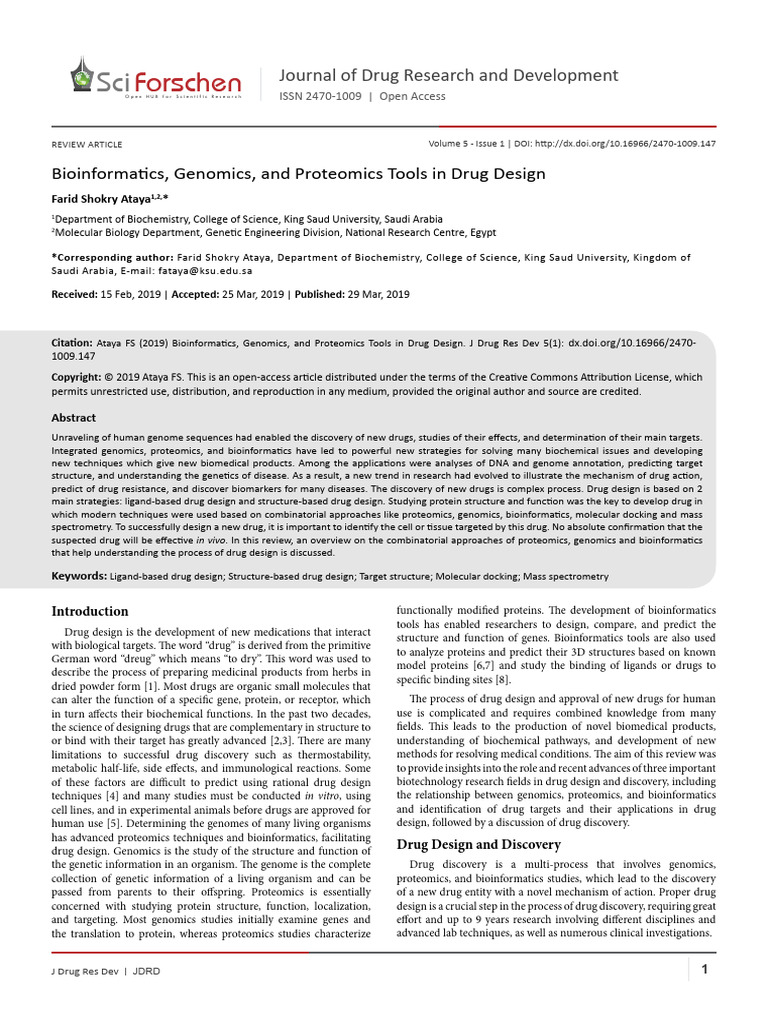 Bioinformatics, Genomics, and Proteomics Tools in Drug Design | PDF