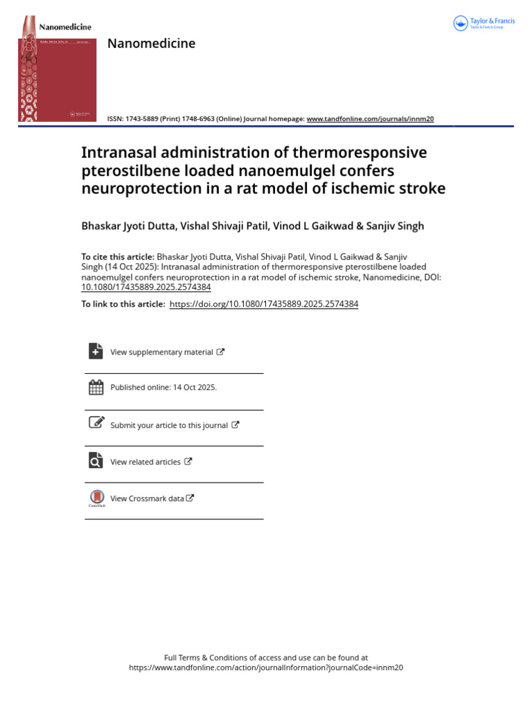 Intranasal Administration of Thermoresponsive Pterostilbene Loaded ...