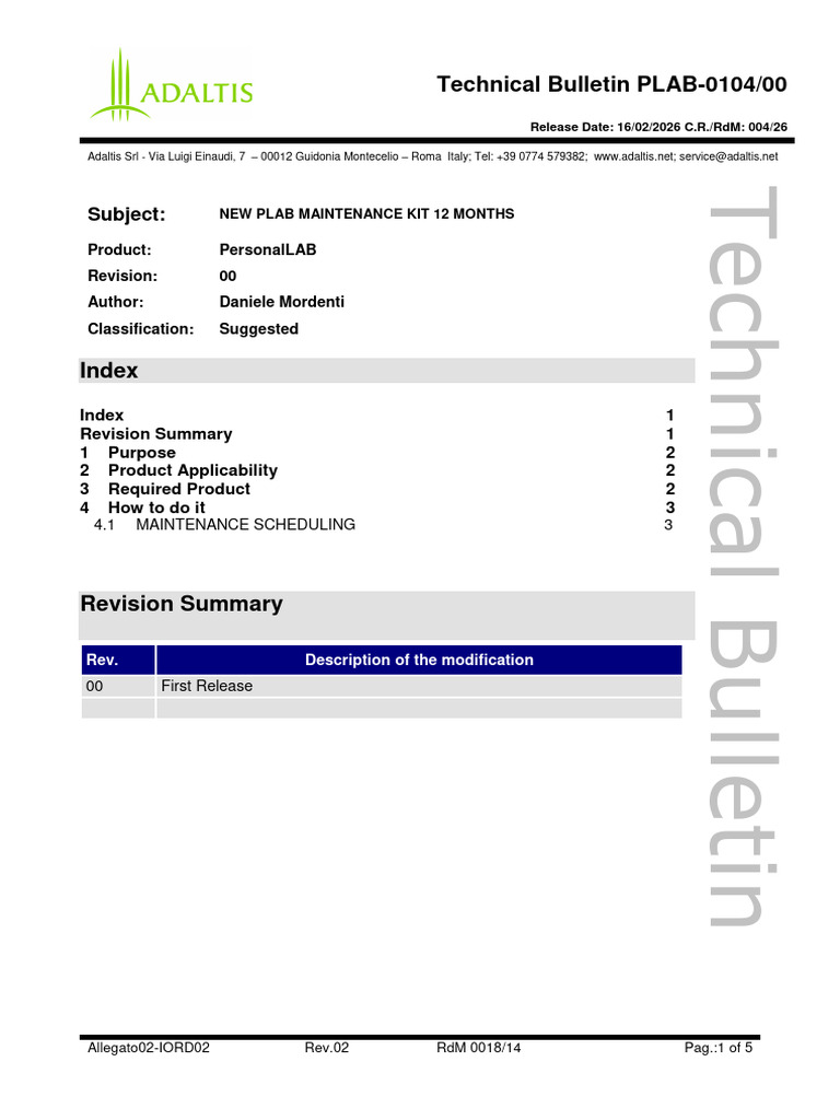 Tb-Plab-0104 - Plab Maintenance Kit 12 Months New | PDF
