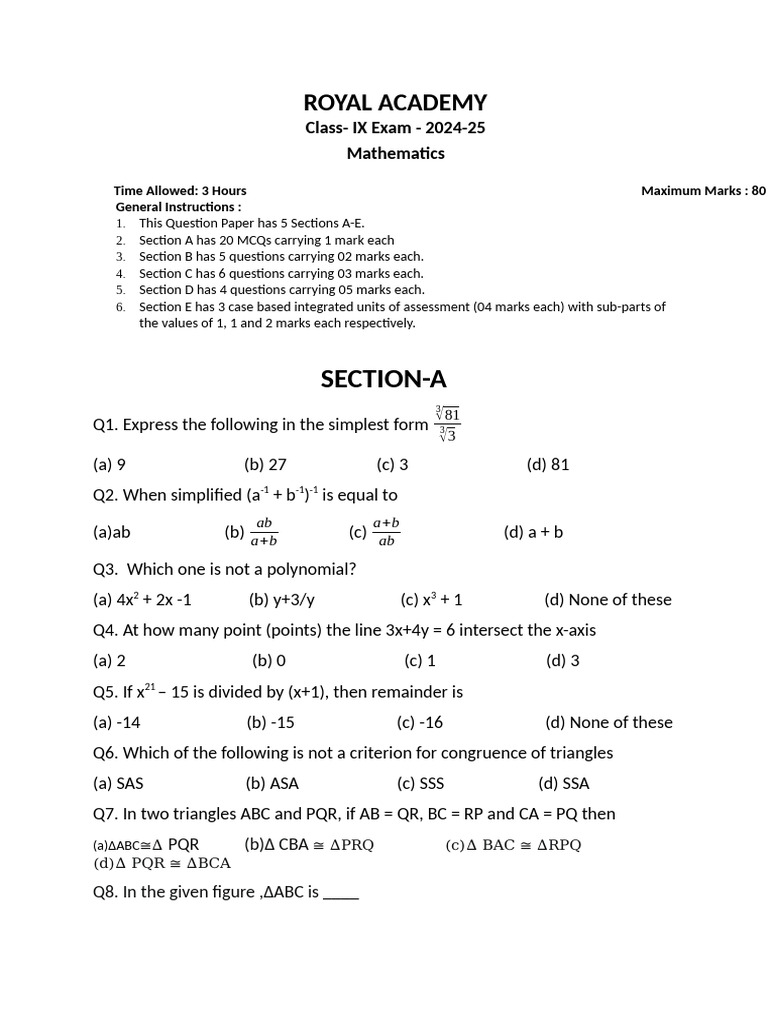 Class 9th Maths 2024 25 | PDF