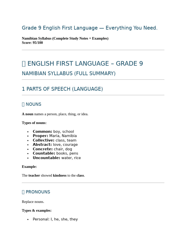 English First Language Grade 9 | PDF