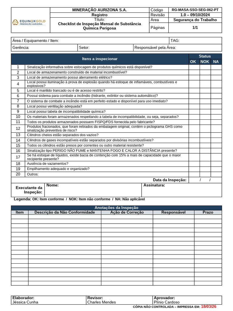 RG-MASA-SSO-SEG-062-PT - Checklist de Inspeçao Mensal de Substancia ...