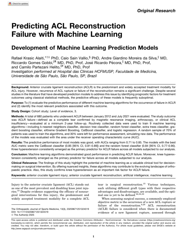 Alaiti Et Al 2025 Predicting Acl Reconstruction Failure With Machine ...