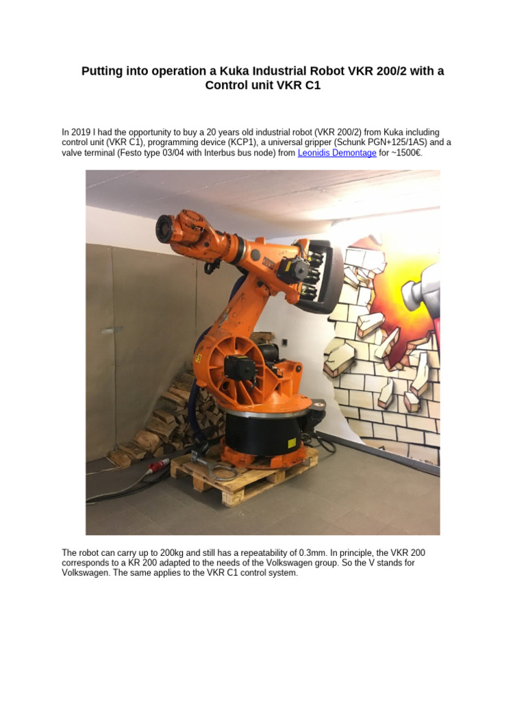 Putting Into Operation A Kuka Industrial Robot VKR 200 | PDF