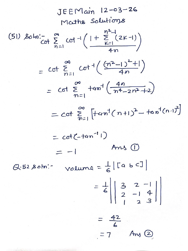 JEE Main (12!03!26) Maths Solutions | PDF