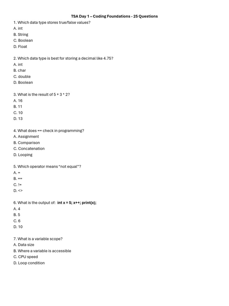 TSA Monday Questions | PDF