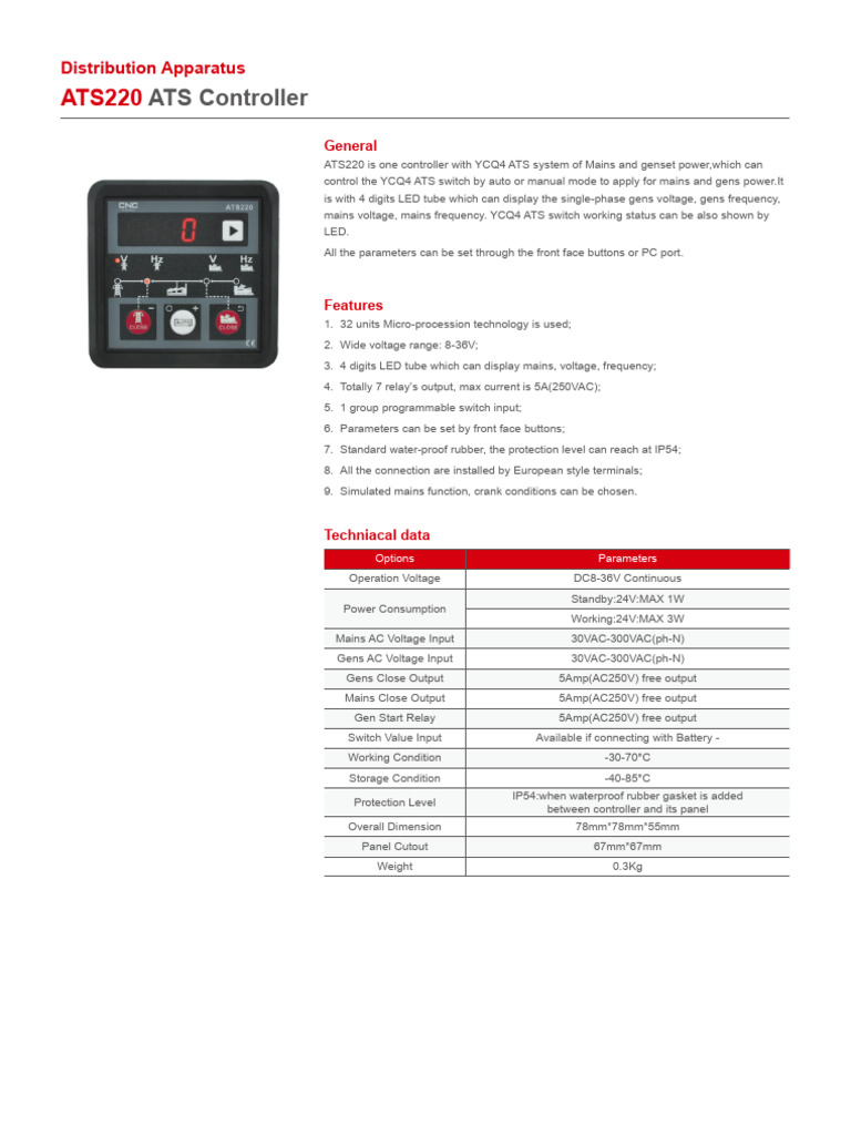 ATS220 ATS Controller | PDF