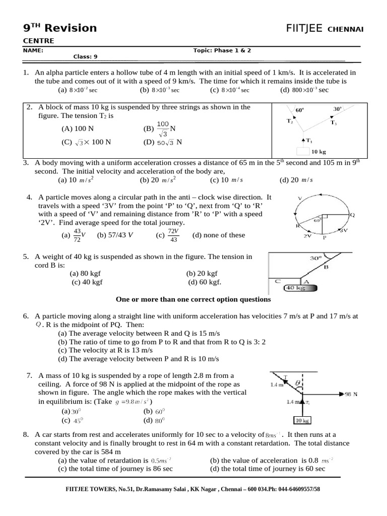 Class 9 Revision Phase 1 & 2 | PDF | Acceleration | Tension (Physics)