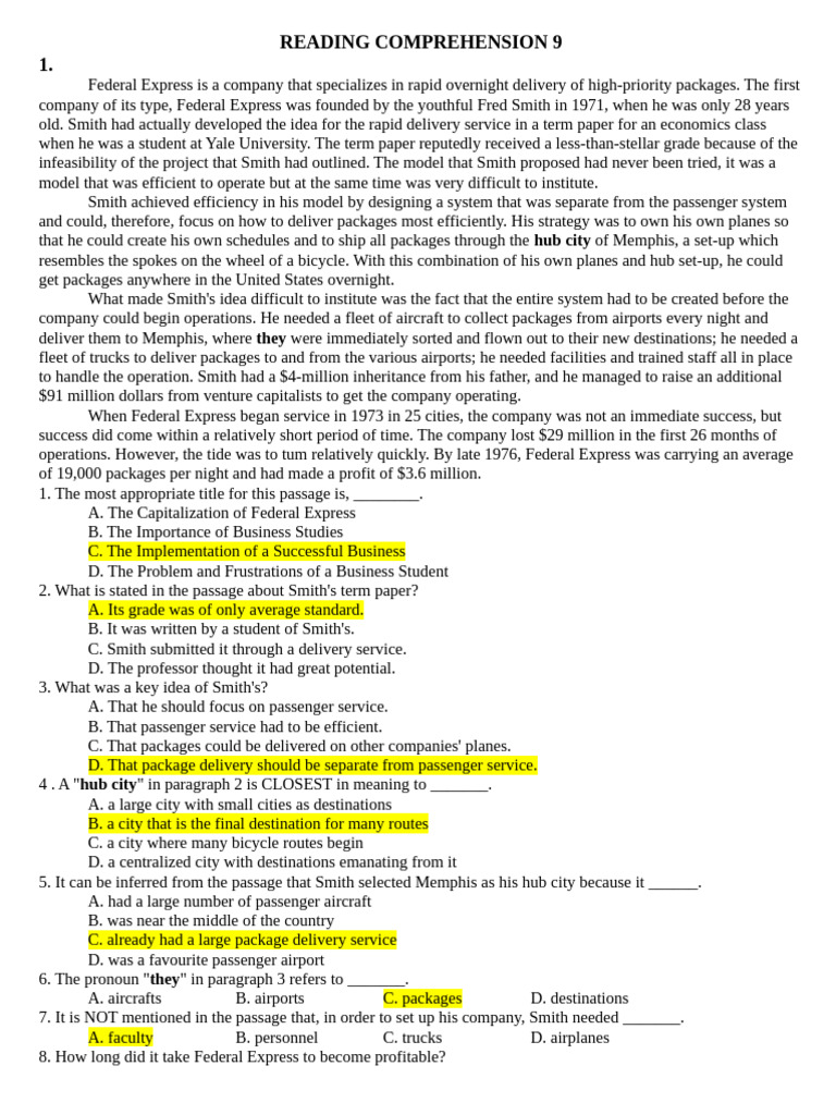 Reading Comprehension 9 | PDF