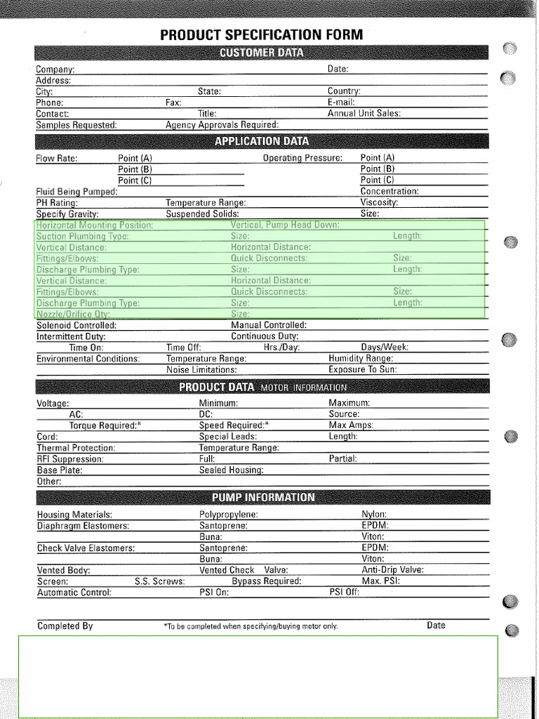 Flojet - Product Spec Form, Industrial Catalog - Completed | PDF