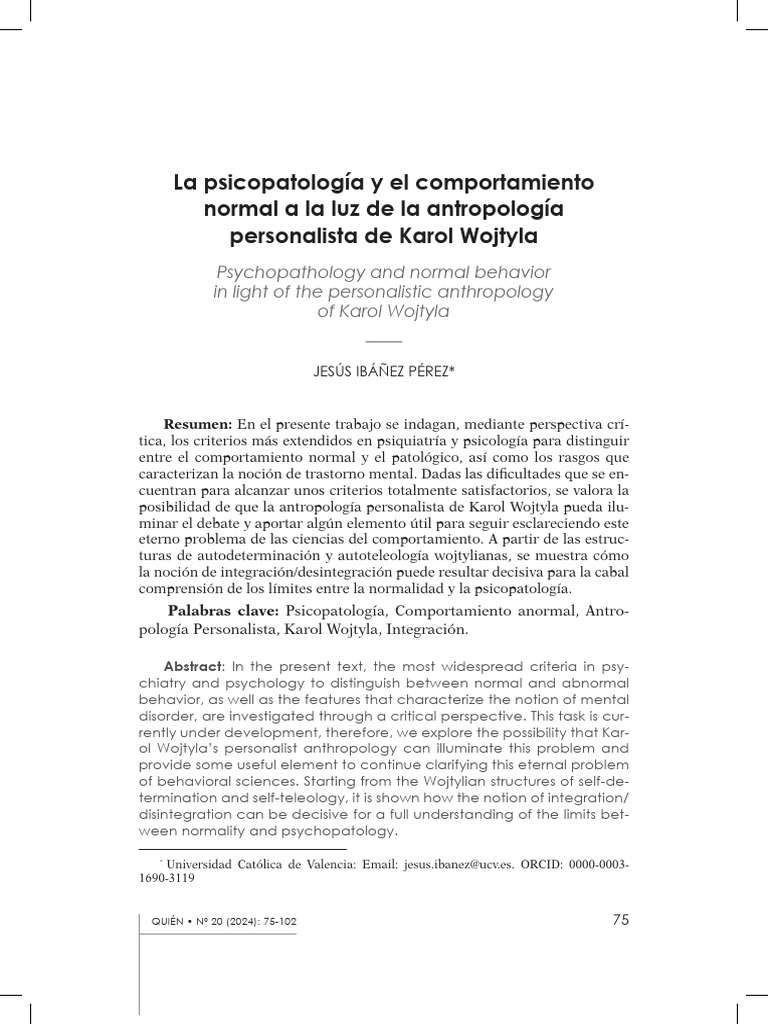 La Psicopatología y El Comportamiento Normal | PDF