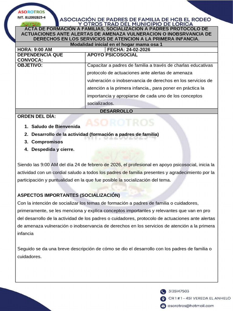 Acta - Protoco - Activacion de Rutas - Modalidad Inicial en El Hogar | PDF