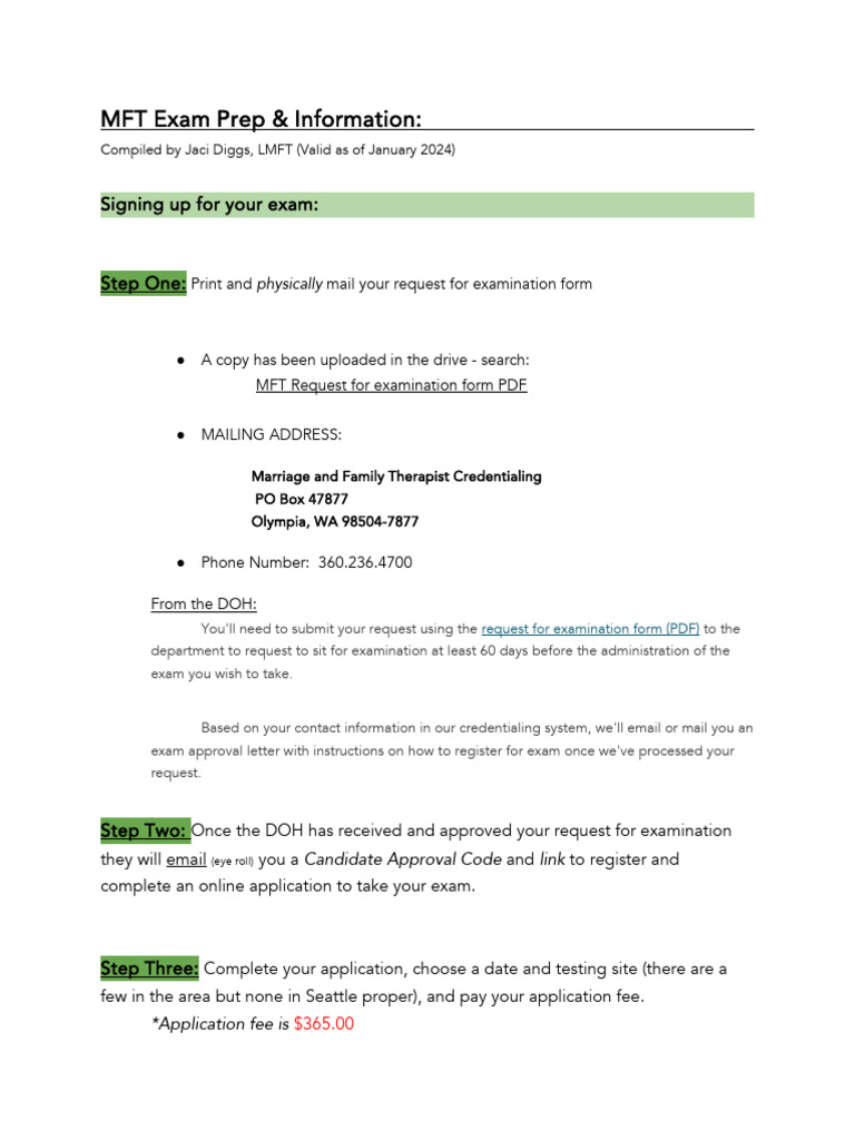 MFT Exam Prep - Information | PDF