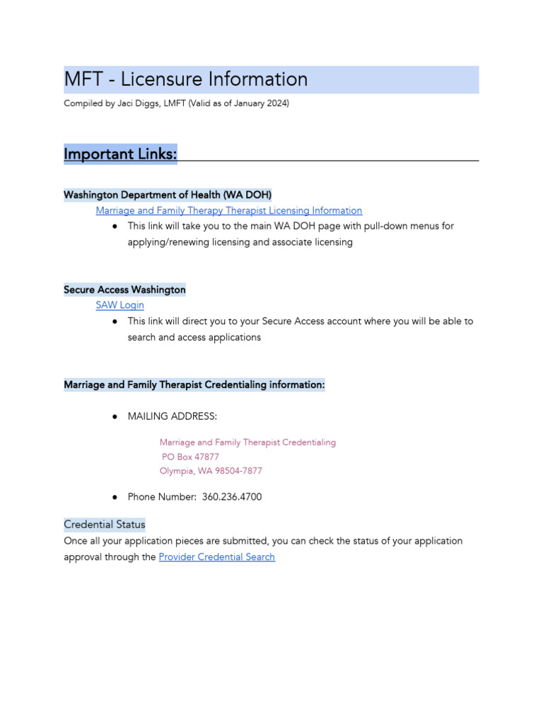 MFT - Licensure Steps | PDF