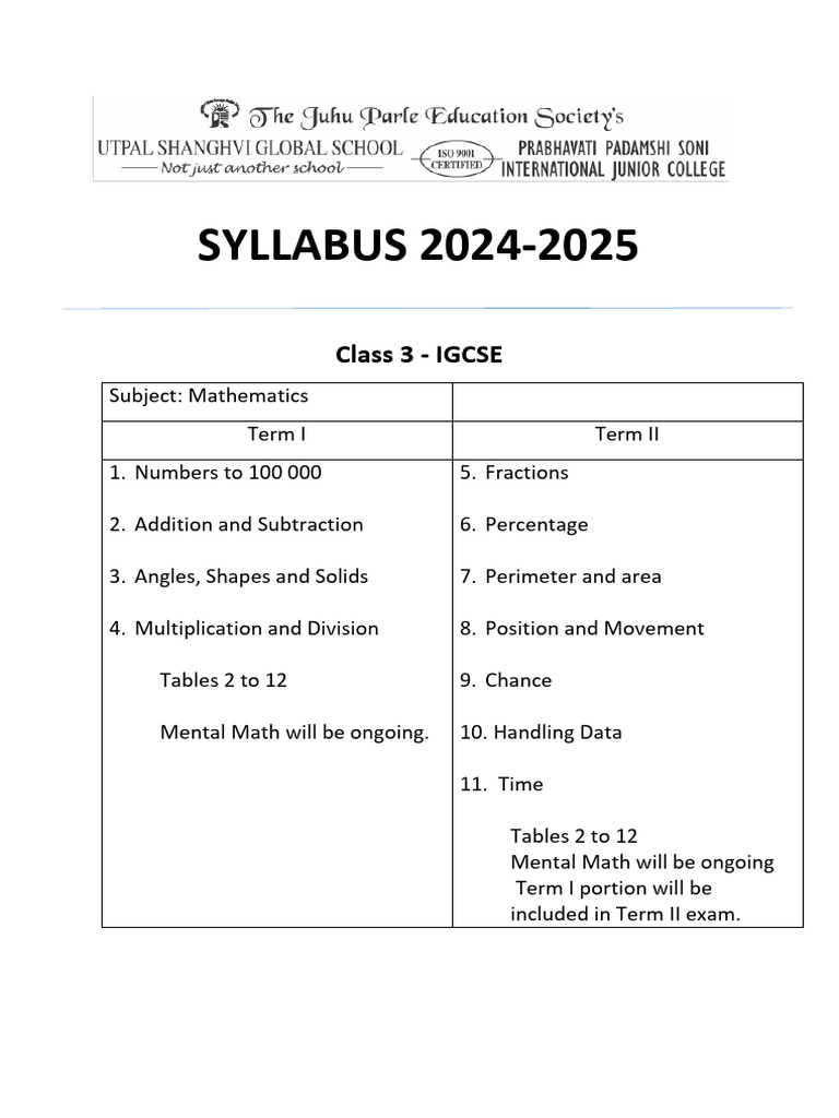 Grade 3 Maths Syllabus | PDF