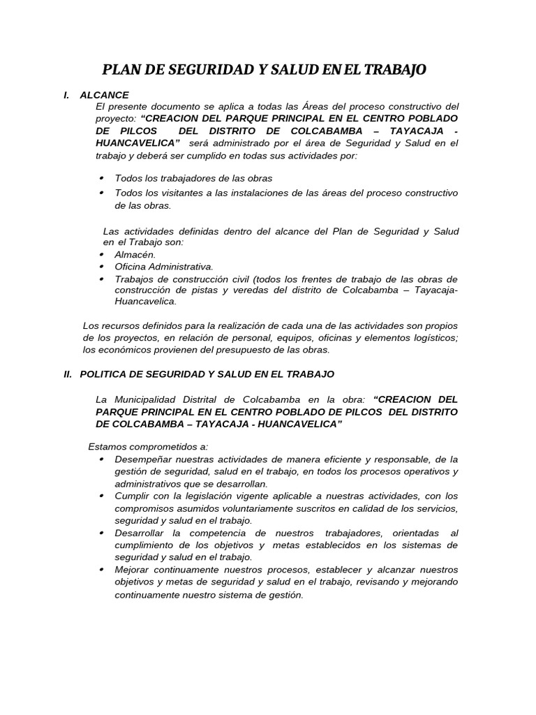 PLAN DE SEGURIDAD | PDF | Seguridad y salud ocupacional