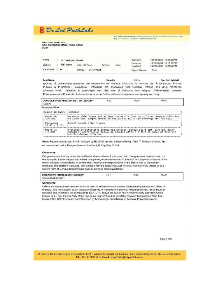 DR Paholabs Dengue Report | PDF