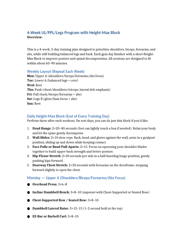 4 Week Height Max ULPPL Plan | PDF