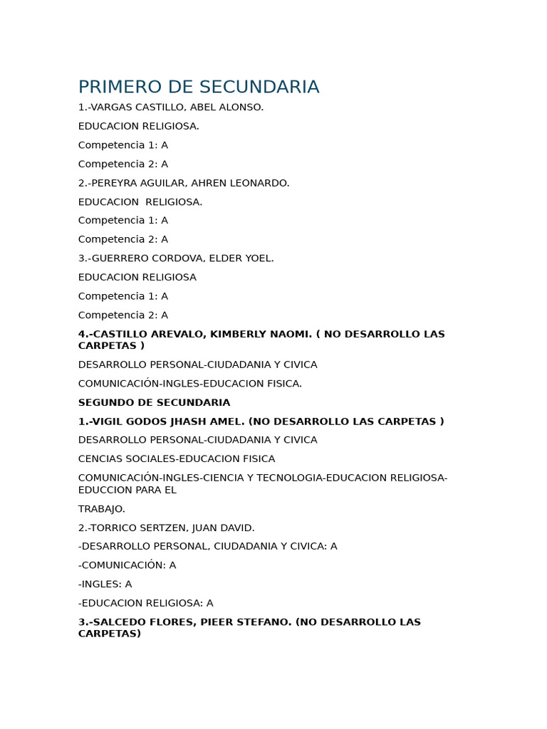 Primero de Secundaria y Segundo | PDF
