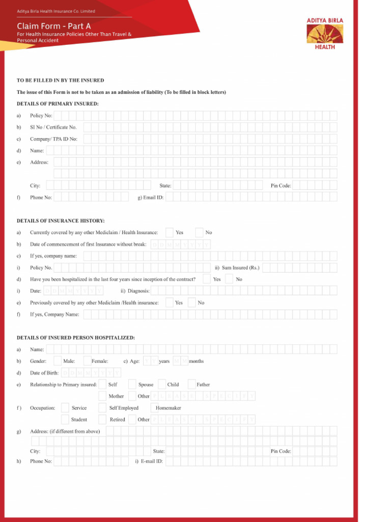 Claims Form Part A | PDF