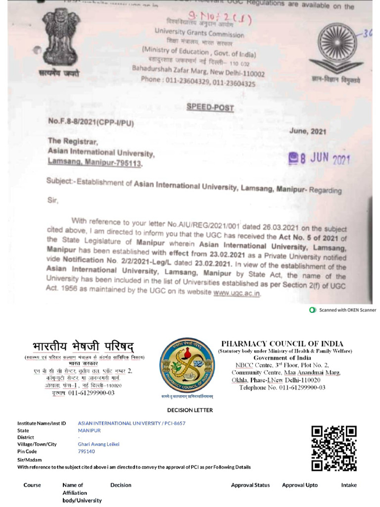 University Approval Letter and Registration Certificate | PDF