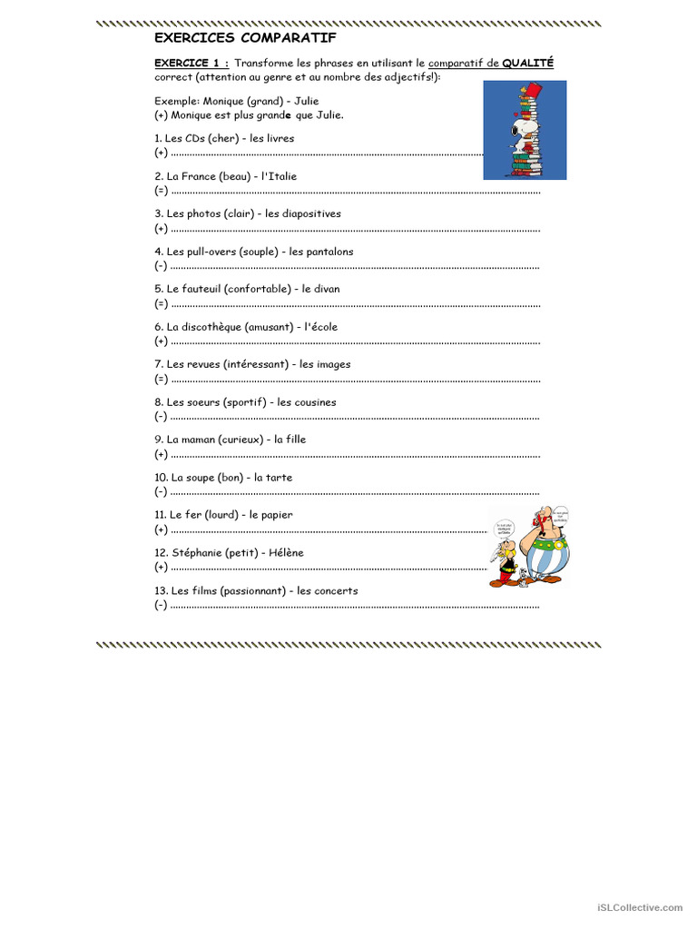 Le Comparatif, Exercices | PDF